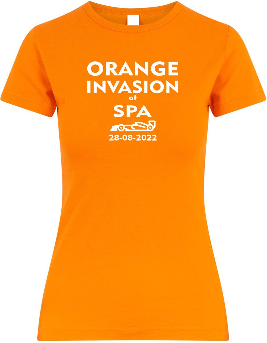 Dames t-shirt Orange Invasion of Spa 2022 | Max Verstappen / Red Bull Racing / Formule 1 fan | Grand Prix Circuit Spa-Francorchamps | kleding shirt | Oranje | maat M